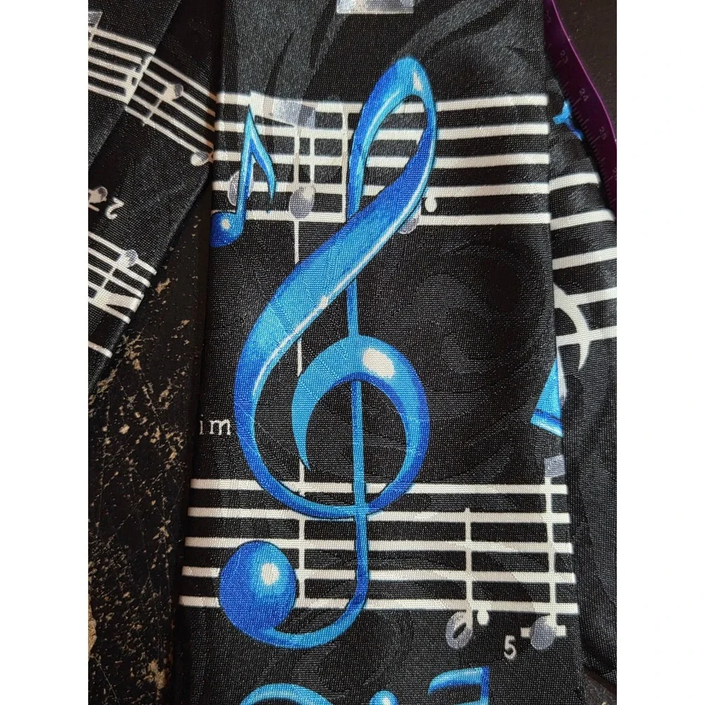 Steven Harris Mens Blue Musical Notes Treble Clef Black Silk Look Novelty Tie